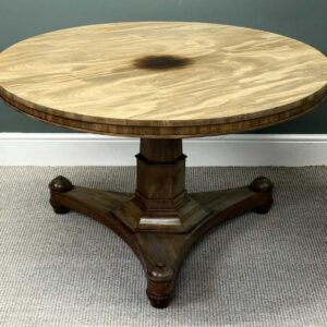 victorian mahogany breakfast table, circular tilt top, tapered octagonal column to the trefoil base,