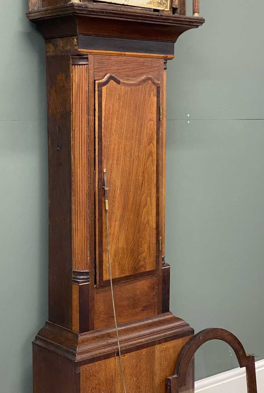 19th century oak & mahogany longcase clock, hood with broken swan neck pediment, painted enamel dial 19th century oak & mahogany longcase clock, hood with broken swan neck pediment, painted enamel dial
