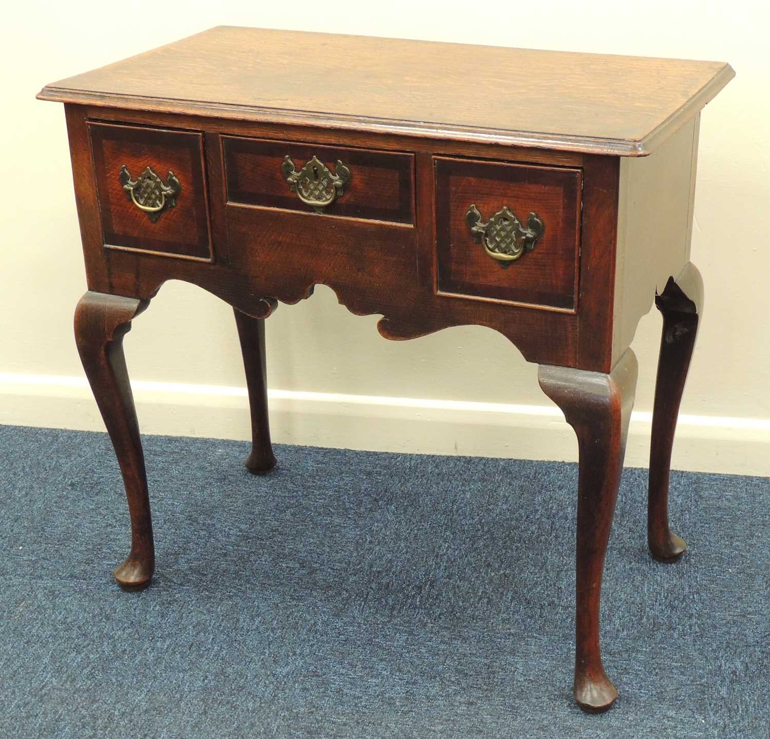 provincial oak & walnut banded lowboy, early 19th century provincial oak & walnut banded lowboy, early 19th century