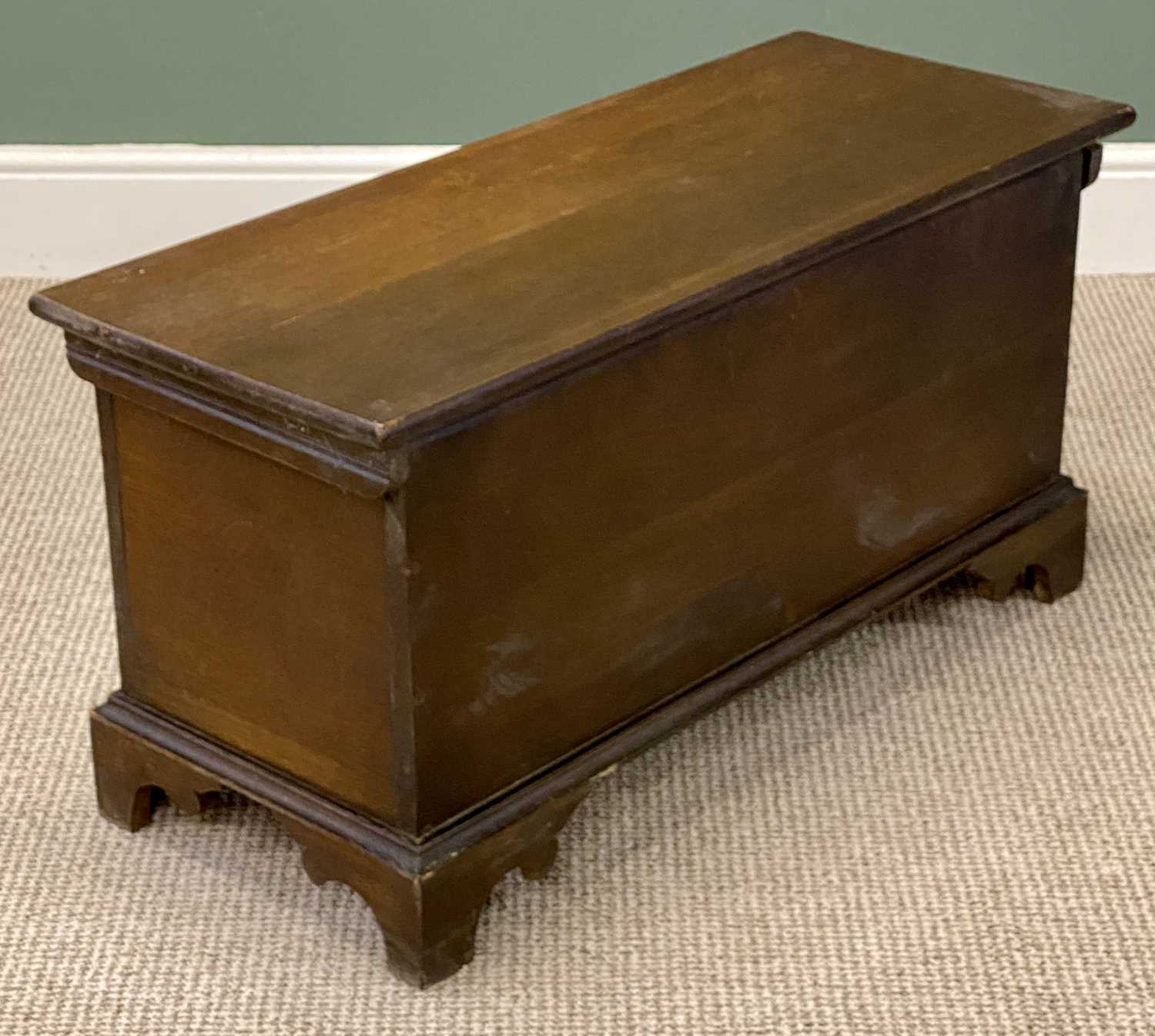 small gothic oak style blanket chest, arched carved panelled front, 47 (h) x 94 (w) x 38cms (d) small gothic oak style blanket chest, arched carved panelled front, 47 (h) x 94 (w) x 38cms (d)