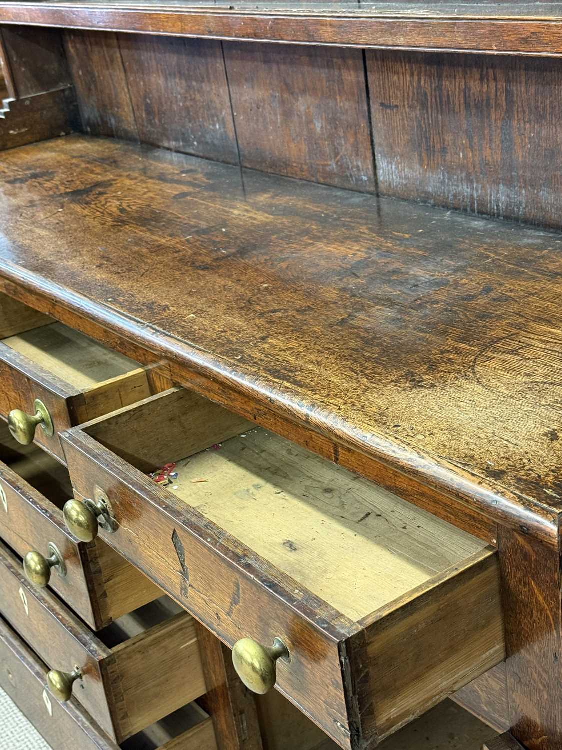 george iii oak welsh dresser, boarded plate rack back having two shelves, base having three top george iii oak welsh dresser, boarded plate rack back having two shelves, base having three top