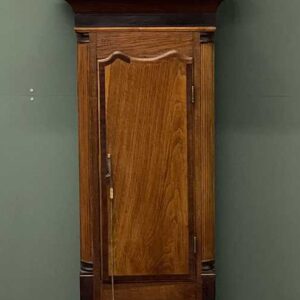19th century oak & mahogany longcase clock, hood with broken swan neck pediment, painted enamel dial