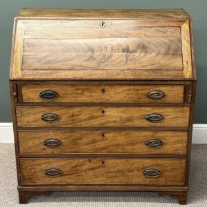 george iii mahogany bureau, fall front enclosing fitted interior, over four long graduated drawers