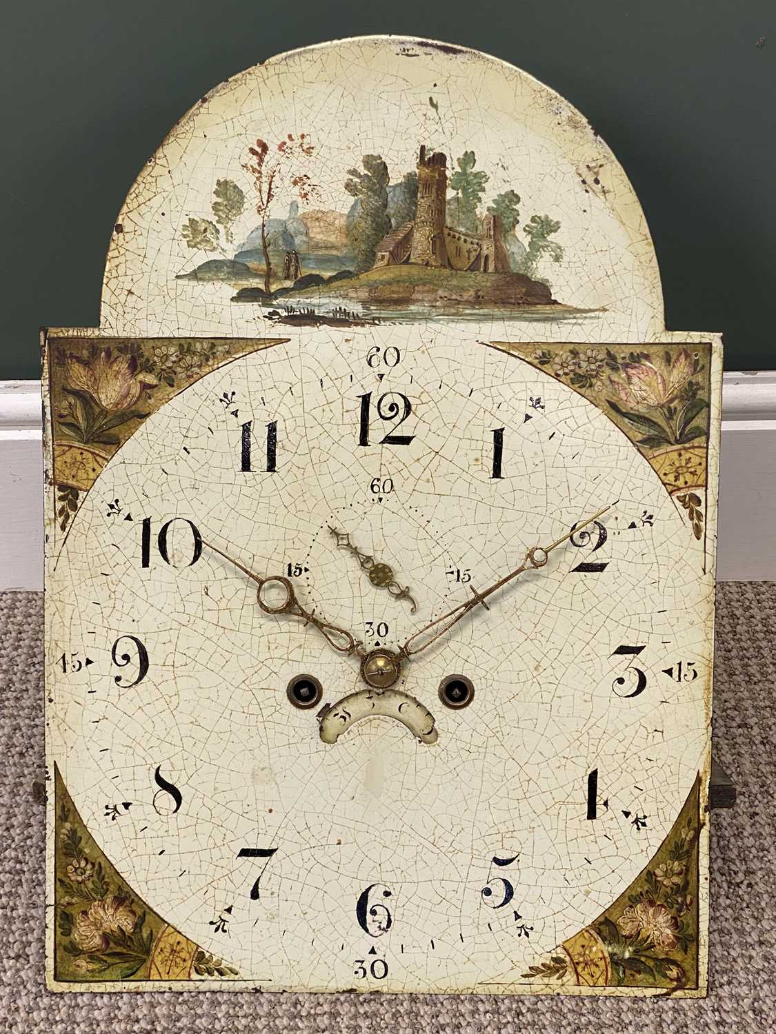 19th century oak & mahogany longcase clock, hood with broken swan neck pediment, painted enamel dial 19th century oak & mahogany longcase clock, hood with broken swan neck pediment, painted enamel dial