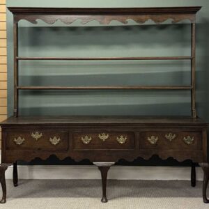 19th century welsh dresser open plate rack back with moulded cornice and scrolled frieze, two