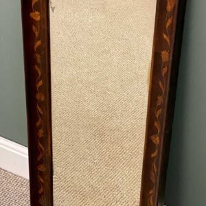plus lot 14a antique rectangular walnut framed wall mirror, parquetry inlaid, 105 x 47cms