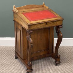 victorian walnut davenport inset tooled leather writing surface, door to side concealing four