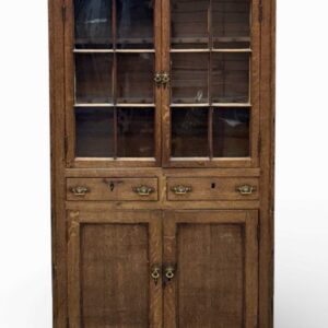 early 19th century oak welsh bara & caws / provisions cupboard with upper glazed doors, central